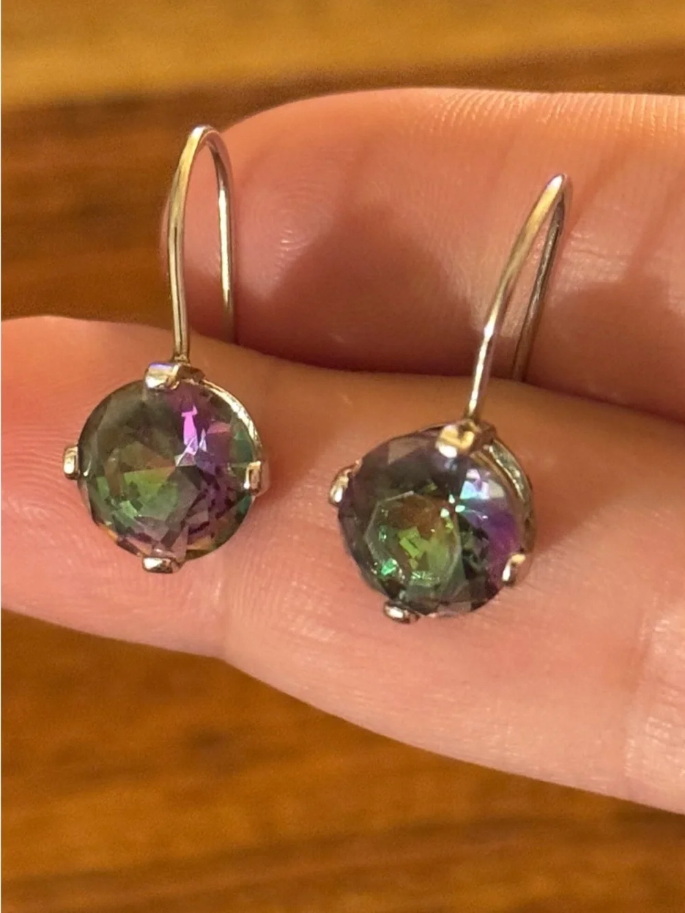Mystic Topaz Sterling Round Drop Earrings - Picture 11 of 15